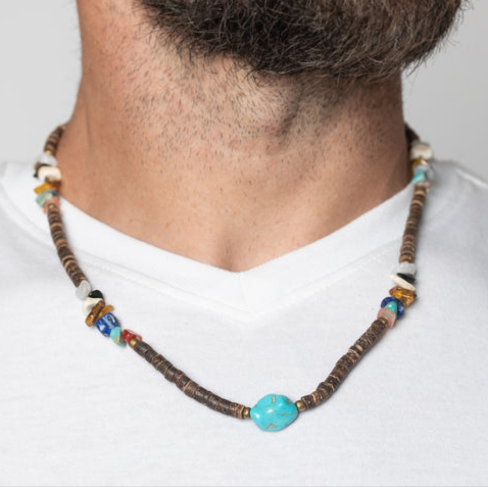 Multicolored Wood & Natural Stone Necklace - Fashion Accessories